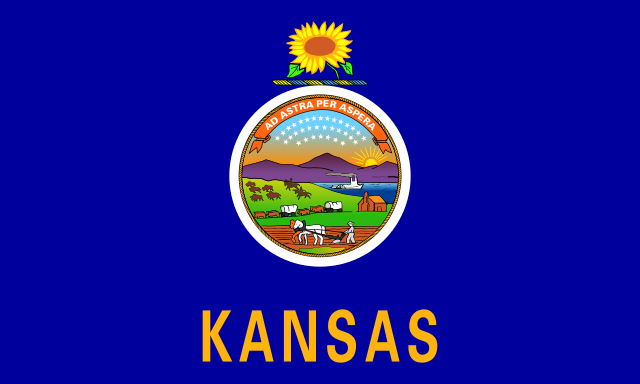"Flag of Kansas". Licensed under Public Domain via Wikimedia Commons - https://commons.wikimedia.org/wiki/File:Flag_of_Kansas.svg#/media/File:Flag_of_Kansas.svg
